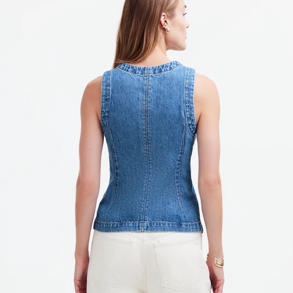 Madewell Sleeveless Denim Button-Front Vest Top - Blue - Picture 4 of 4